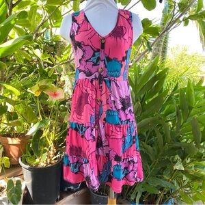 Pink and Blue Floral Sleeveless Dress